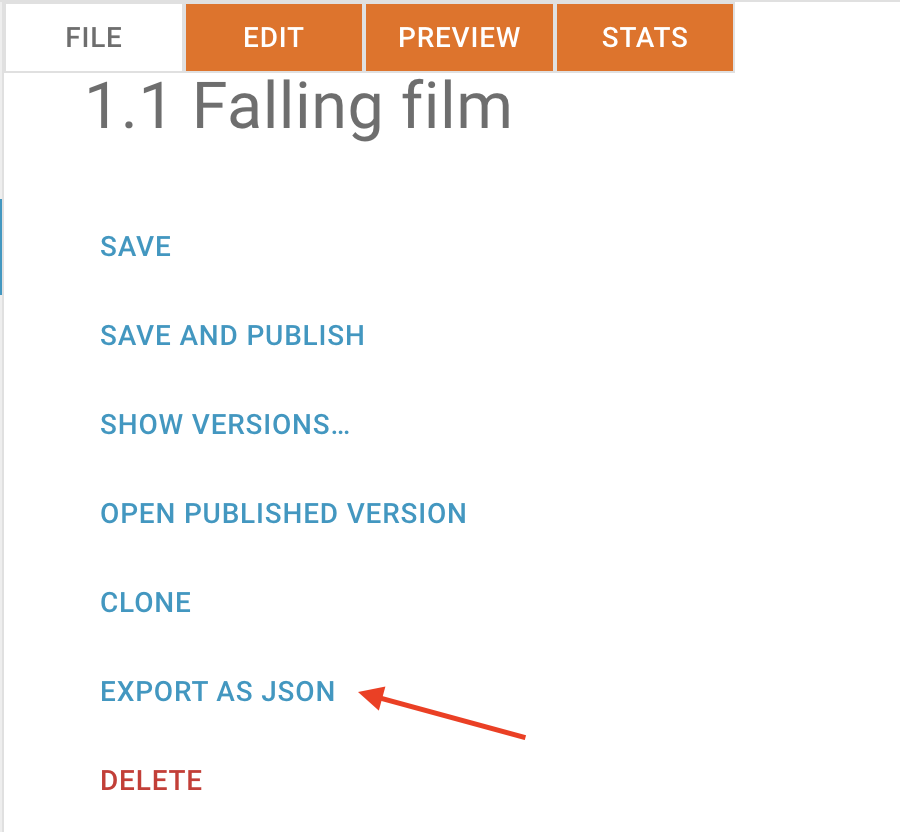 export question menu item