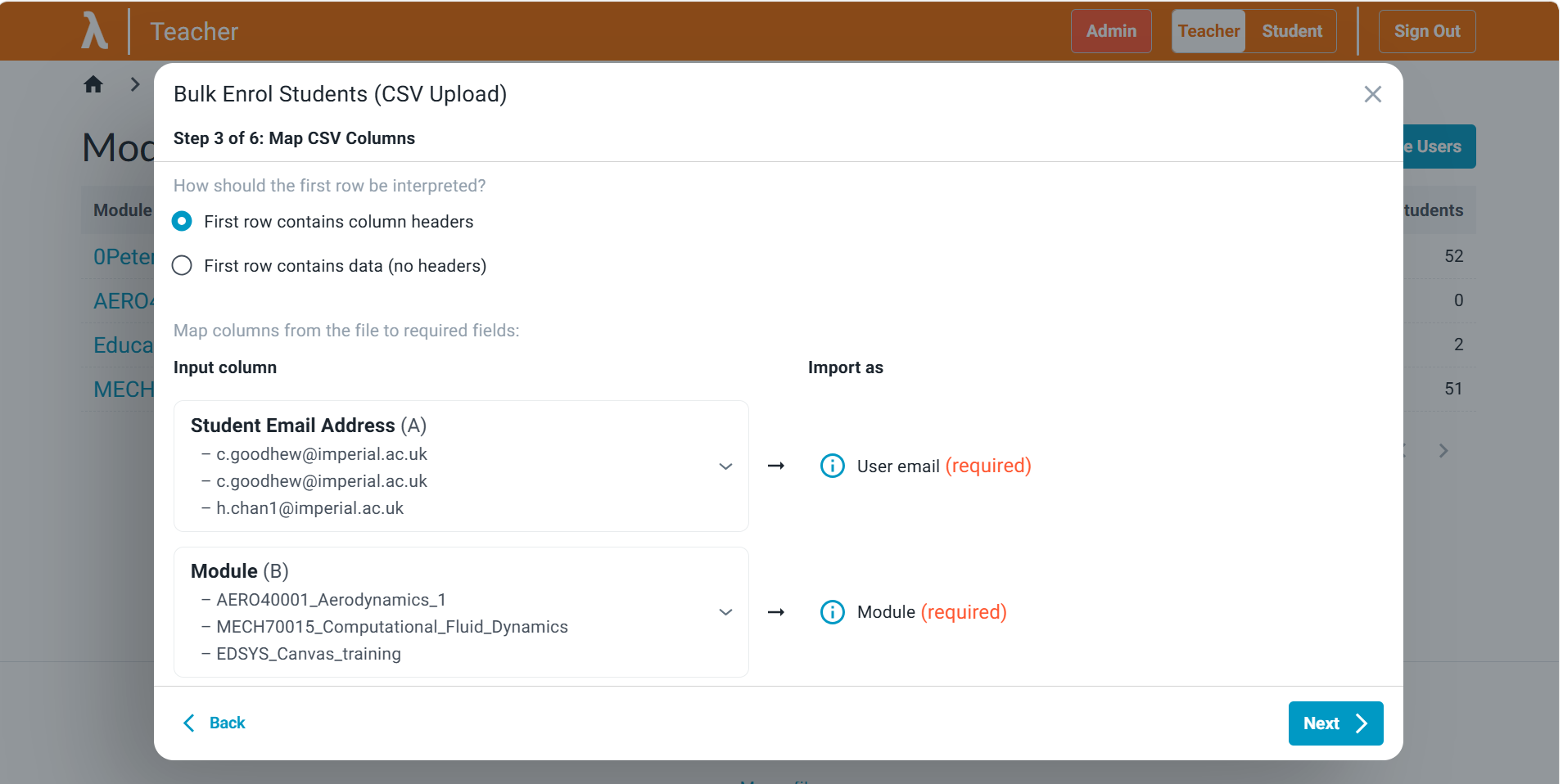 Data configuration step