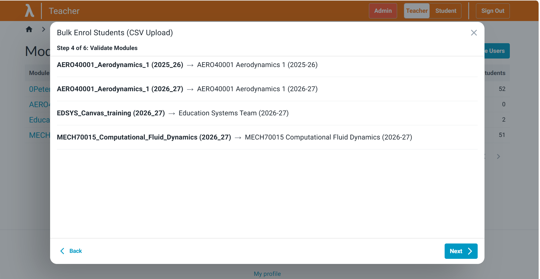 Mapping of rows to modules